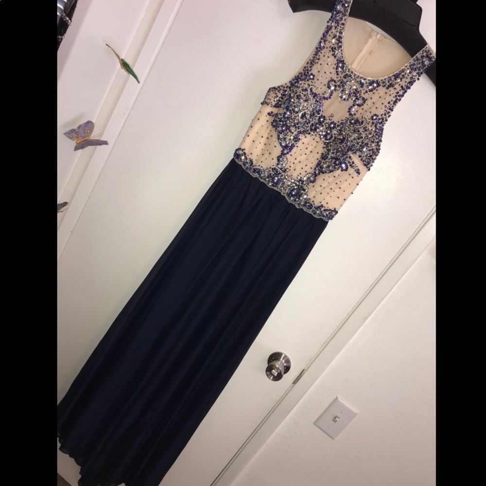 Navy maxi prom dress